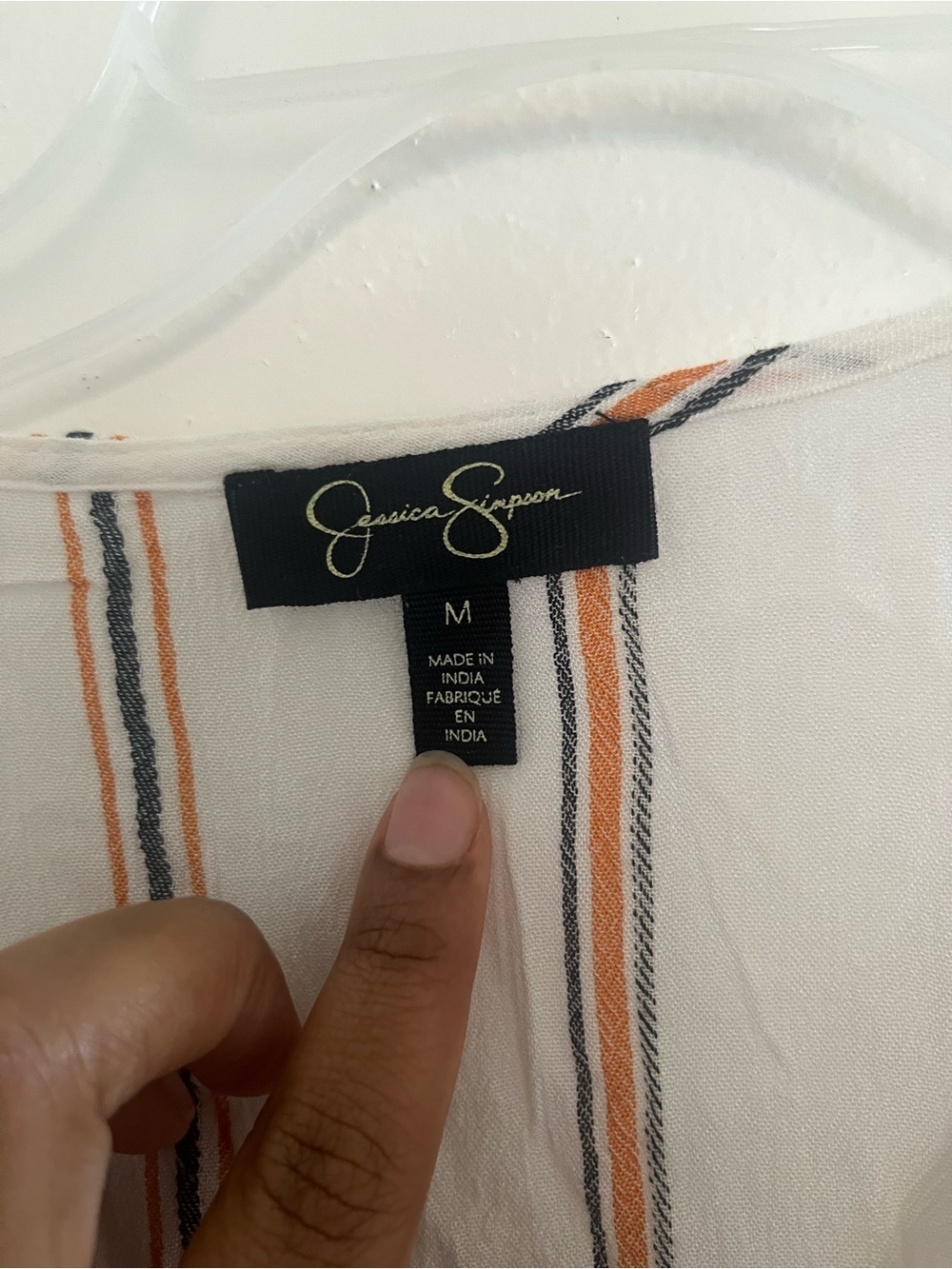 Jessica Simpson White Crop Top with Black and Orange Stripes and Front Tie - Picture 5 of 5